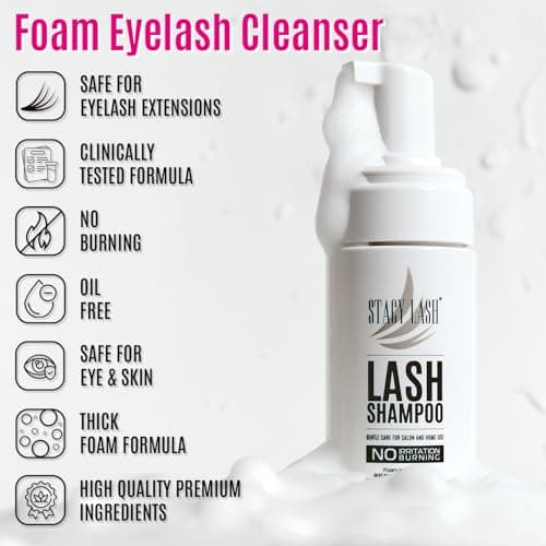 STACY LASH Lash Shampoo Kit Foaming Cleanser with Eye Lash Spoolies & Rinse Bottle & Cleansing Pad & Brush for Eyelash Extensions & Clusters & Natural Eyelashes - Image 3