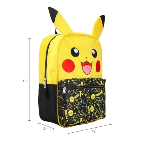 BIOWORLD Unisex Kid's Pokemon Pikachu Character 16'' Backpack, Black, One Size - Image 6