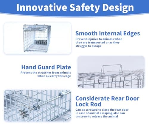 32” Humane Animal Trap, Live Animal Trap Cage for Stray Cats, Raccoons, Squirrels, Rabbits, Moles, Groundhogs, Armadillos up to 16.5 lbs, Galvanized Rustproof Live Animal Cage Trap - Image 3
