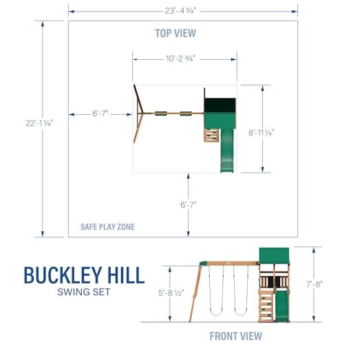 Backyard Discovery Buckley Hill Cedar Wood Swing Set with Wave Slide, Play Deck, Rock Wall Ladder, Belt Swings, Chalkboard, Canopy Roof, Outdoor Playset - Image 3