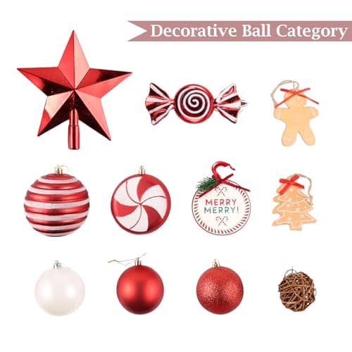 WBHome Decorated Artificial Christmas Tree Ornaments, Candy Cane Christmas Decorations, Ornaments Set (Tree is not Included) - Image 4