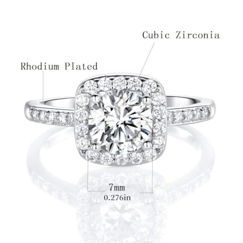 MDFUN 18K White Gold Plated Cubic Zirconia Promise Halo Engagement Eternity Ring for Women (rhodium-plated-brass, 6) - Image 3