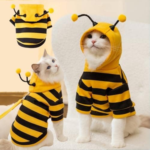 Amazon.com : Selena Cat Bee Antennae Costume Hoodies Cute Bee Stripes Dog Kitten Puppy Pet Apparel (Medium,Yellow&Black) : Pet Supplies - Image 2