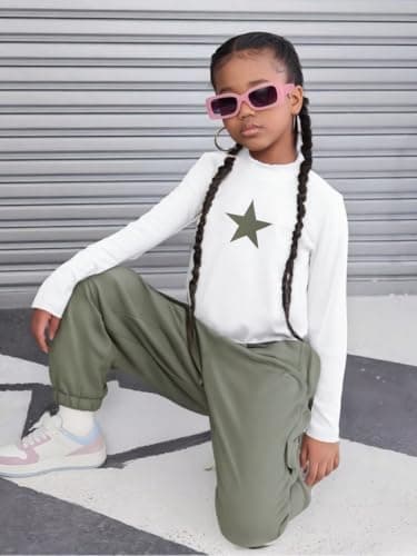 Azmxynol Girls Clothes 2 Piece Outfit Little Girl Knitted Crew Neck Sweater Top + Cargo Pants Tween Fall Winter Casual Clothing Set Size 9 10 - Image 4