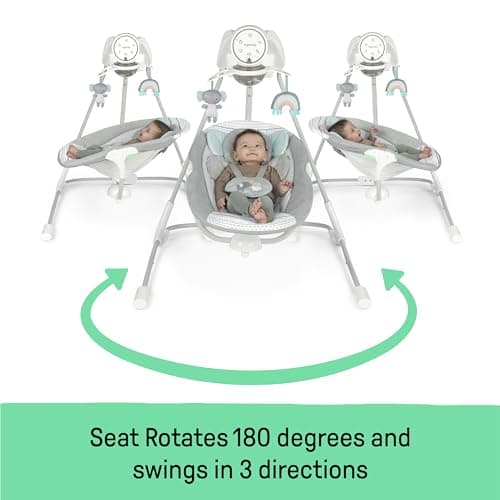 Ingenuity InLighten 5-Speed Baby Swing - Swivel Infant Seat, 5 Point Safety Harness, Nature Sounds, Lights - Van Elephant - Image 2