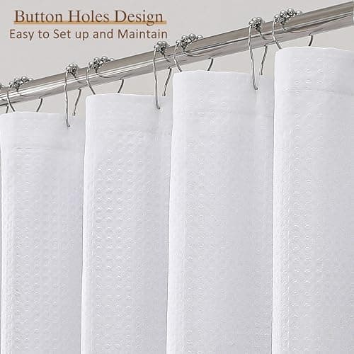 White Shower Curtain 72 Inch Length 1 Piece, Waffle Embossed Textured Soft Fabric Hotel Shower Curtain for Bathroom, Modern Polyester Water Repellent Machine Washable Bath Decor, 72Wx72L Inches - Image 4