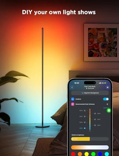 Govee RGBIC Floor Lamp Basic, LED Corner Lamp Works with Alexa, 1000 Lumen Smart Modern Floor Lamp with Music Sync and 16 Million DIY Colors, Color Changing Standing Lamp for Bedroom Living Room Black - Image 5