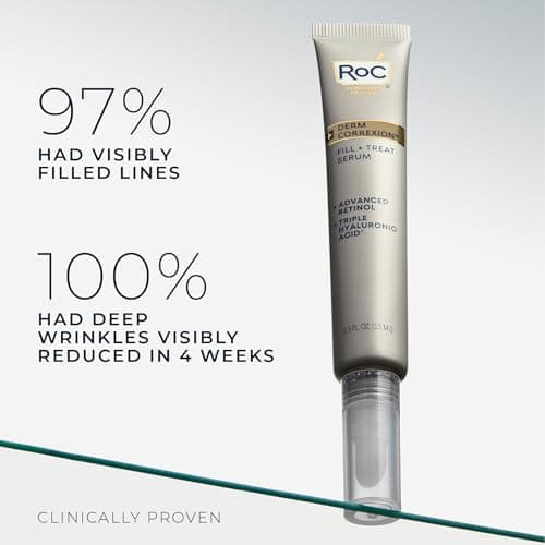 RoC Derm Correxion Fill + Treat Advanced Retinol Serum, Wrinkle Filler Treatment with Hyaluronic Acid for Crow's Feet, 11 Wrinkles, & Laugh Lines, (.5 fl oz) with Retinol Packette (Packaging May Vary) - Image 3