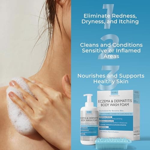 Eczema Body Wash Sensitive Skin | Eczema Treatment | Foaming Cleanser For Eczema Prone Skin | Soothes Dryness & Itching, Gentle On Eczema & Dermatitis, Sulfate-Free With Free Scrubber Brush - Image 5