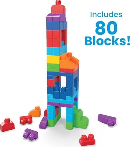MEGA BLOKS First Builders Toddler Blocks Toys Set, Big Building Bag with 80 Pieces and Storage, Blue, Ages 1+ Years - Image 4