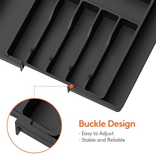 Lifewit Large Silverware Drawer Organizer, Expandable Utensil Tray for Kitchen, BPA Free Flatware and Cutlery Holder, Adjustable Plastic Storage for Spoons Forks Knives, Large, Black - Image 6