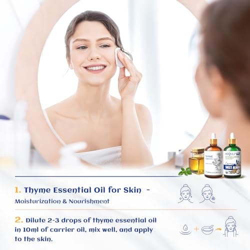 HIQILI 3.38 Fl Oz Thyme Essential Oil, 100% Pure Undiluted for Hair, Skin, Diffuser, Aromatherapy, Includes 10ML Travel Bottle - 100ML - Image 2