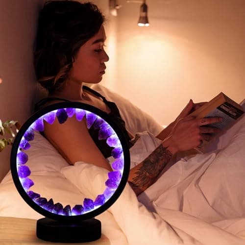 Runyangshi Amethyst Night Lamp 8.6" Natural Healing Crystal Bedside Lamp USB Port 3 Colours Dimming Mode Bedroom Lamp Suitable Night Light for Living Room Bedroom Office Home Decor Ideal Gift - Image 6