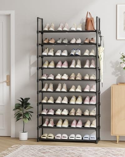 Kitsure Shoe Rack for Closet - 10-Tier Shoe Organizer with Hook Rack, Large-Capacity & Space-Saving Shoe Shelf for Entryway, Bedroom, Living Room,32.2" x 11.8" x 68.5", Black - Image 5