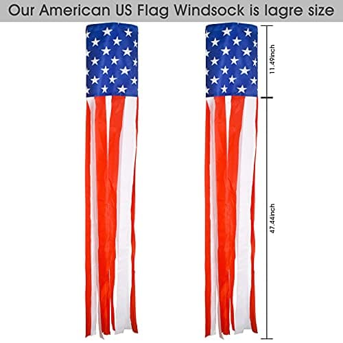 4th of July Decor,Set of 2 American Flag Windsock 60 Inch,Yard/Garden Clearance Outdoor Decorations Hanging,Wind Socks Hanging with Embroidered Stars Stripes,Fourth of July USA Patriotic Decoration - Image 2