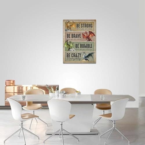 Dragon Wall Art Vintage Dragon Pictures Wall Decor Inspirational Quotes Be Strong Canvas Prints Painting Framed Artwork Decoration for Bedroom Living Room Office Bathroom 12"x16" - Image 4