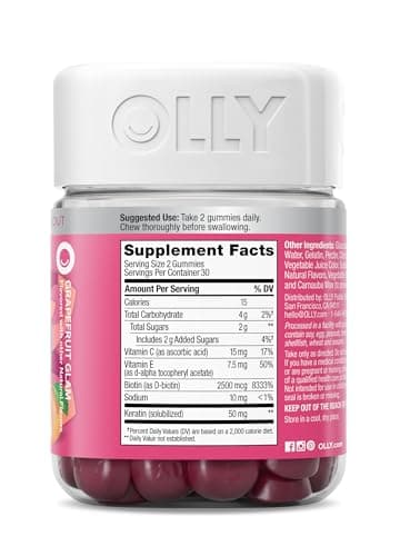 OLLY Undeniable Beauty Gummy, For Hair, Skin, Nails, Biotin, Vitamin C, Keratin, Chewable Supplement, Grapefruit, 30 Day Supply - 60 Count - Image 9