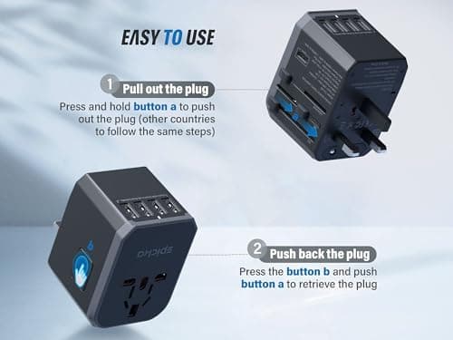 EPICKA Universal Travel Adapter, European Travel Plug Adapter (Not a Voltage Converter) - International Power Adapter Worldwide Charger with USB-C & 4 USB-A Ports, Travel Essentials (TA-105, Grey) - Image 3
