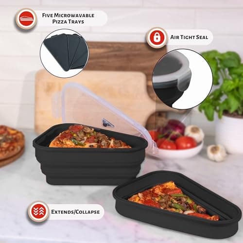 The Perfect Pizza Pack™ - Reusable Pizza Storage Container with 5 Microwavable Serving Trays - BPA-Free Adjustable Pizza Slice Container to Organize & Save Space, Black - Image 6