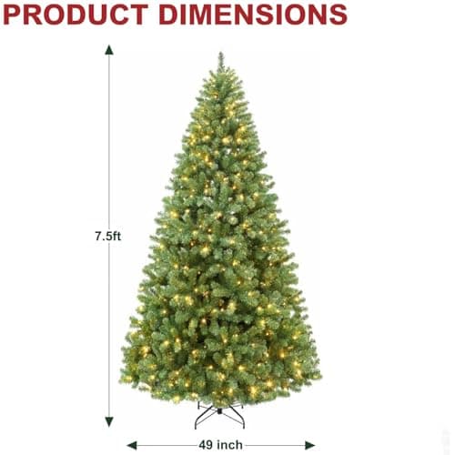 Hykolity 7.5 ft Prelit Christmas Tree, Artificial Christmas Tree with 450 Warm White Lights, 1450 Branch Tips, Metal Stand and Hinged Branches - Image 7