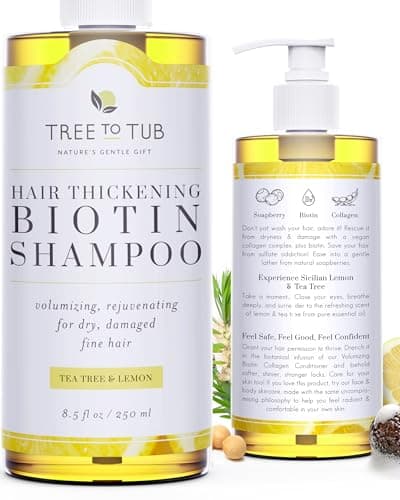 Tree to Tub Volumizing Hair Thickening Shampoo - Biotin, Collagen, Sulfate-Free Argan Oil Shampoo with Wild Soapberries and Sicilian Lemon Tea Tree Oil for Women & Men