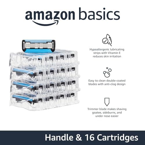 Amazon Basics 5-Blade MotionSphere Men's Razor with Dual Lubrication and Precision Trimmer, 17 Piece Set, 1 Handle & 16 Cartridges, Black - Image 2