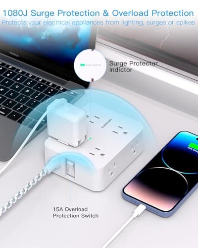 Surge Protector Power Strip - HANYCONY 8 Outlets 4 USB (2 USB C) Charging Ports, Multi Plug Outlet Extender, 5Ft Braided Extension Cord, Flat Plug Wall Mount Desk Charging Station for Home Office ETL - Image 3