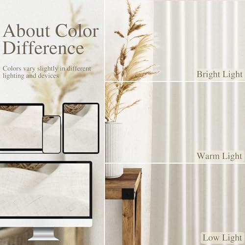 Cream Linen Back Tab Curtains 84 Inch Length for Living Room 2 Panel Set Neutral Modern Farmhouse Window Privacy Semi Sheer Linen Drapes Rustic Pinch Pleated Look Curtain Natural Ivory Colored - Image 4