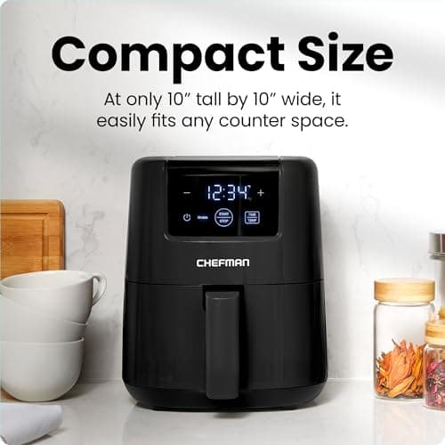 CHEFMAN 2 Qt Mini Air Fryer – Digital Space-Saving Compact Air Fryer with Nonstick and Dishwasher Safe Basket, Quick & Easy Meals in Minutes, Features Digital Timer and Shake Reminder – Black - Image 2