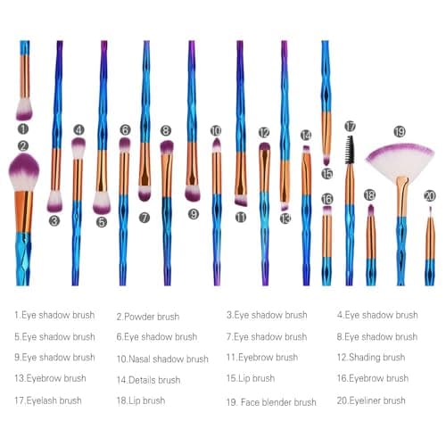 KOLIGHT Pack of 20pcs Cosmetic Eye Shadow Sponge Eyeliner Eyebrow Lip Nose Foundation Powder Makeup Brushes Sets (purple) - Image 4