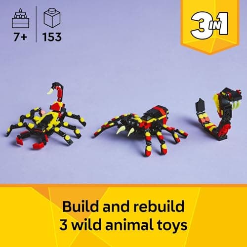 LEGO Creator 3 in 1 Wild Animals Surprising Spider Toy - Building Toy with 3 Build Options, Spider, Scorpion, or Snake - Animal Figures for Kids, Boys & Girls, Ages 7+ - Gift Idea for Birthday - 31159 - Image 2
