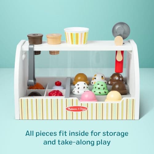 Melissa & Doug Wooden Scoop & Serve Ice Cream Counter, Pretend Play Store, 28 Toy Food & Play Kitchen Accessories, Preschool Toys for Girls & Boys 3+ - Image 4