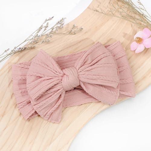 CÉLLOT 6 Pcs Super Stretchy Soft Handmade Headbands with Double Bows Head Wrap Nylon Hair Accessories For Newborn Baby Girls Infant Toddlers Kids(Pink) - Image 5