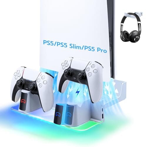 Mcbazel Wall Mount Kit with Charging Station Compatible with PS5/PS5 Slim, Dual Controller Charger, Headphone Hanger, Multi-Mode RGB Light - White