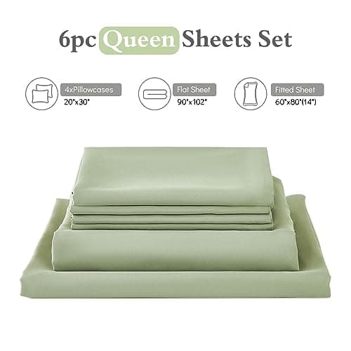 ILAVANDE Queen Sheets Set 6 Piece,Hotel Luxury Super Soft 1800 Series Microfiber Queen Bed Sheets Set-Wrinkle Free & Breathable-14 Deep Pocket Sheets for Queen Size Bed(Queen,Sage Green) - Image 7