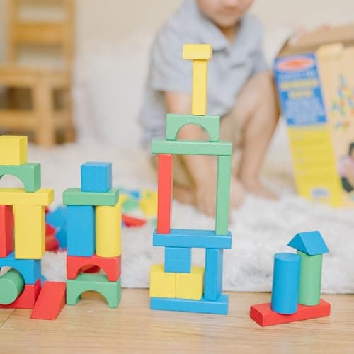 Melissa & Doug 100 Wooden Building Blocks with Storage Box | 100 Pieces, Wooden Blocks In 4 Colors & 9 Shapes, Montessori Toys, Construction Play, Toddler Learning Toys for Kids, Ages 2+ - Image 7