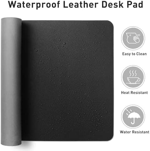 Aothia Non-Slip Waterproof PU Leather Desk Pad Protector for Mouse, Writing Desk, Office, Home, Laptop Blotter, 23.6" x 13.7", Black - Image 7