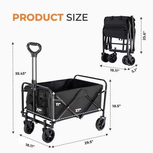 Collapsible Wagon 220 lbs, Heavy Duty Wagon Carts Foldable, Portable Wagons for Groceries, Beach Cart with All-Terrain Wheels & Drink Holders, Utility Wagon for Shopping, Sports, Camping, Black - Image 7