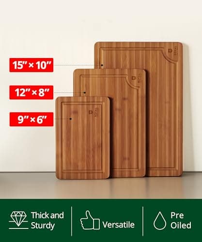 ROYAL CRAFT WOOD Wooden Cutting Boards for Kitchen Meal Prep & Serving - Bamboo Wood Serving Board Set with Deep Juice Groove Side Handles - Charcuterie & Chopping Butcher Block for Meat (3 Pcs) - Image 3