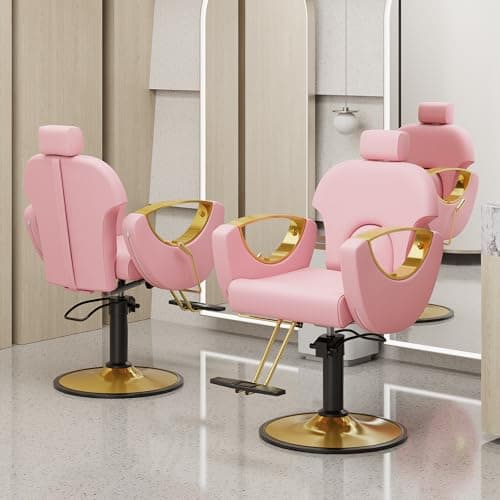 LOUVIXA Barber Chair for Hair Stylist, Height Adjustable Hydraulic Hair Reclining Salon Chair, 360 Degrees Rotation, Multi-Function Shampoo Chair for Salon Barbershop (Modern Pink) - Image 2