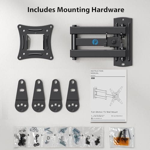 Pipishell Full Motion TV Monitor Wall Mount Bracket Swivel Tilt Extension Rotation for Echo Show 21/15 and Most 13-42 Inch LED LCD Flat Curved Screen TVs & Monitors, Max VESA 200x200mm up to 44lbs - Image 7