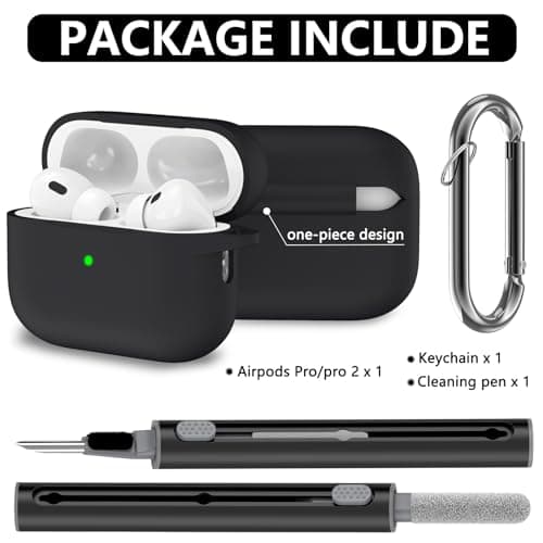 Ljusmicker for AirPods Pro Case Cover with Cleaner Kit,Soft Silicone Protective Case for Apple AirPod Pro 2nd/1st Generation Case for Women Men,AirPods Pro 2/Pro Case Accessories with Keychain-Black - Image 2