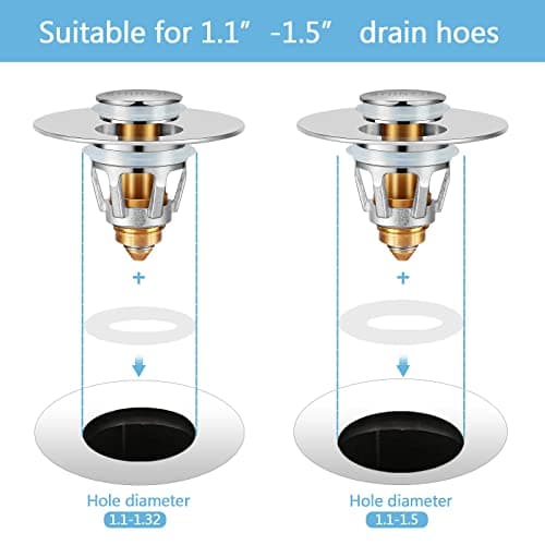 QYHNYJF Bathroom Sink Stopper,UniversalBasin Pop Up Bathroom Drain Stopper, for 1.1~1.5 in U.S. Standard Drain Holes, with Hair Catcher Anti Clogging Bathroom Sink Drain Strainer (Silver) - Image 3