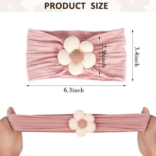 MIUXUESO 3 Pcs Baby Flower Headbands Baby Girls Nylon Headband Soft Hairbands Hair Accessories for Newborn Infant Toddler Kids (Beige Pink Khaki) - Image 2
