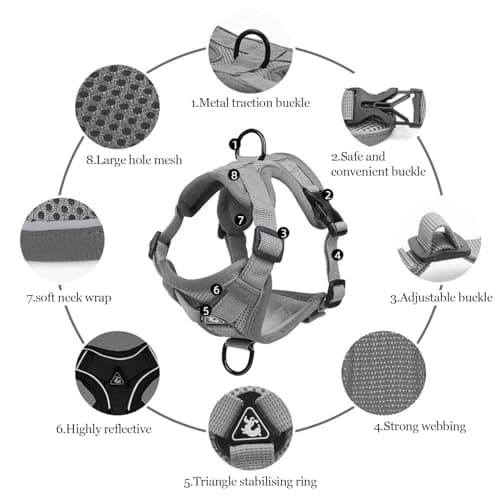 Wanheart cat Chest Harness and Leash, Anti-Escape Adjustable Soft mesh cat Leash and Chest Harness Set for All Types of Cats cat Vests (Grey, 11.02-16.5lb) - Image 3