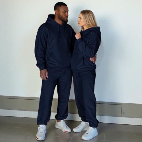 JMIERR Track Suits Set 2 Piece Airport Couple Outfits Long Sleeve Essentials Hoodies Sweatshirts Joggers Baggy Sweatpants Fall Tracksuit Sweatsuits Matching Lounge Sets, XL, Navy Blue - Image 4
