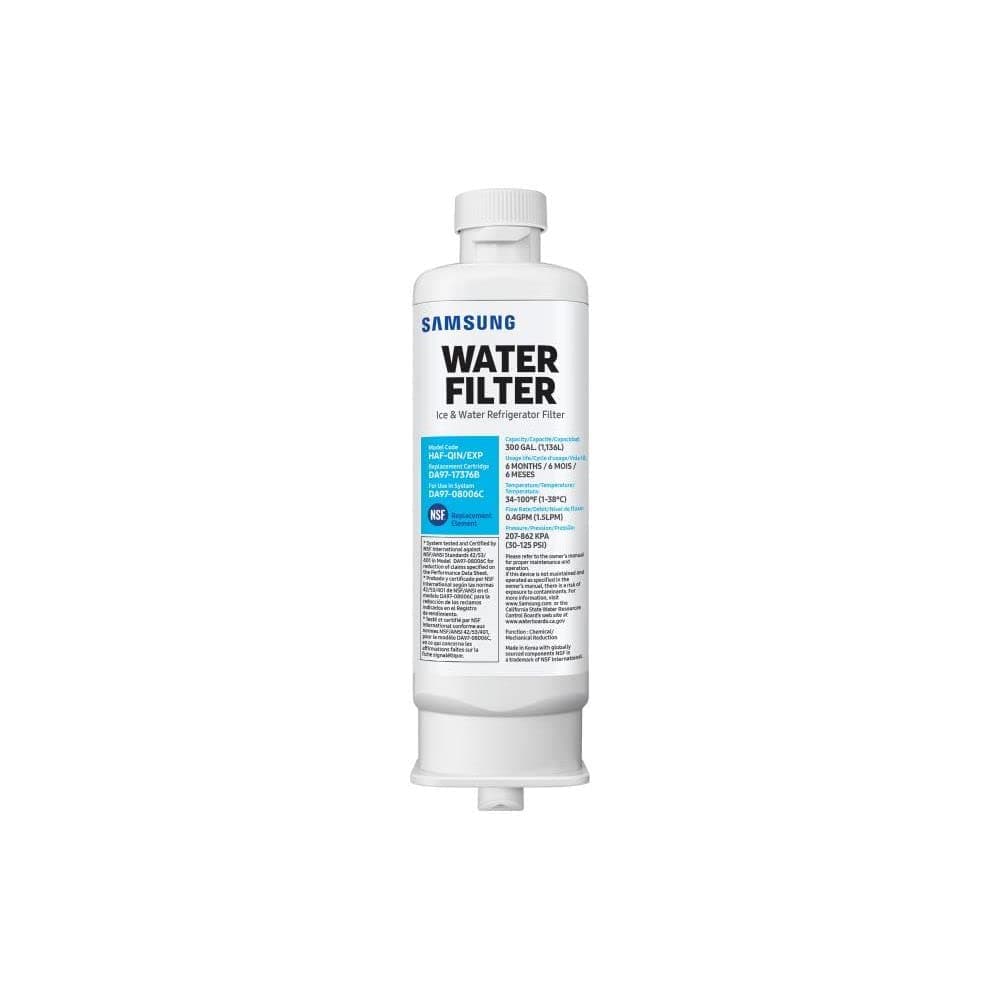 Filtro Original SAMSUNG para Agua y Hielo de Refrigerador, Filtración de Bloque de Carbón, Reduce el 99% de Contaminantes Nocivos para Agua Potable Limpia y Clara, Vida Útil de 6 Meses, HAF-QIN/EXP, 1 Paquete