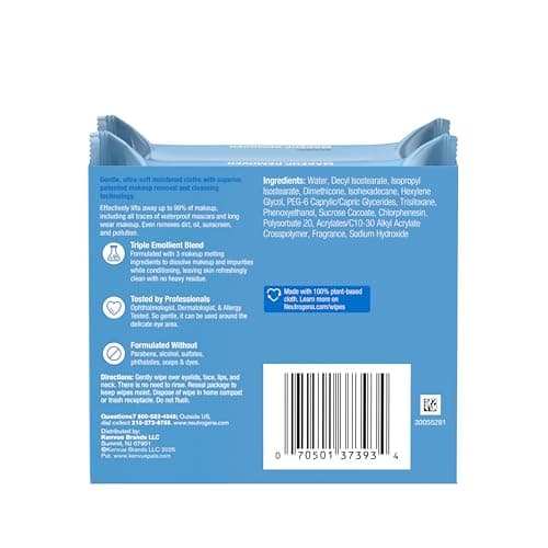 Neutrogena Makeup Remover Wipes Micellar Alcohol-Free Face Towelettes Remove Waterproof Mascara & Oil, Compostable 100% Plant-Based Cloth, Dermatologist & Ophthalmologist Tested, Twin Pack 2 x 25 ct - Image 7