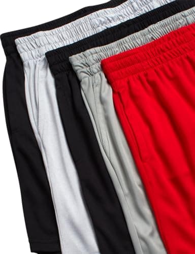 RBX Boys' Active Shorts - 5 Pack Sports Performance Mesh Gym Shorts with Elastic Waistband and Heat Seal Logo (Sizes: 8-16), Size 14/16, Griffin Red Grey Black - Image 2