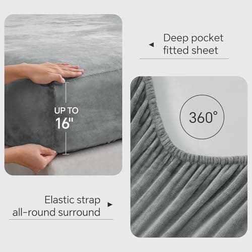 BEDELITE Flannel Sheets Queen Size Grey - Super Soft Fleece Sheets Set Fluffy Extra Plush, 4 Piece(Include Fitted Sheet, Flat Sheet, 2 Pillowcases) - Image 4